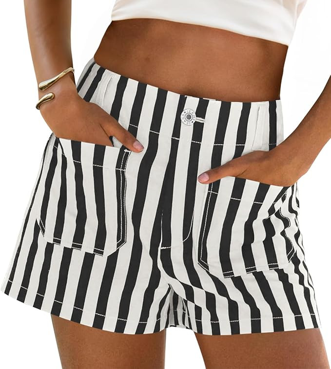 Cicy Bell Womens Summer Striped Jean Shorts Casual High Waisted Wide Leg Denim Shorts Beach Vacat... | Amazon (US)