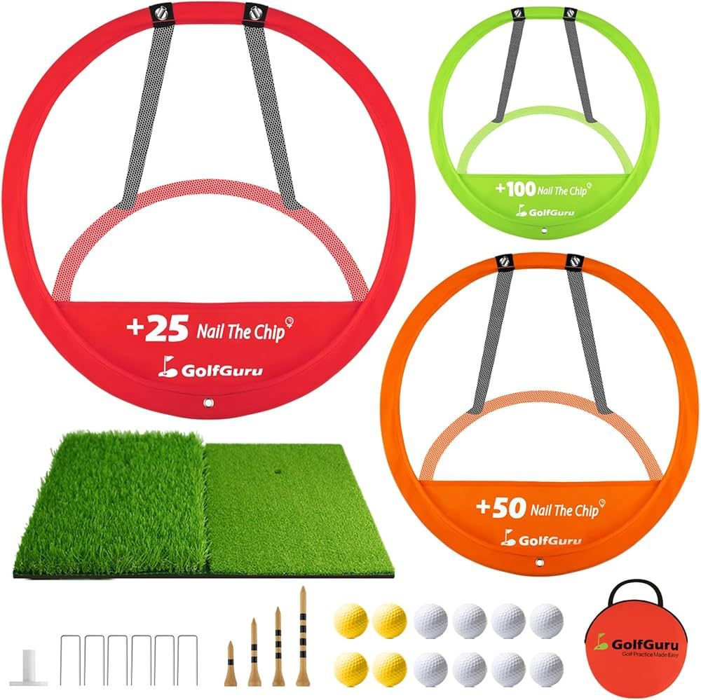 Golfguru Golf Chipping Net, Golf Practice Chipping Net and Foldable Golf Mat with 12 Golf Balls, ... | Amazon (US)