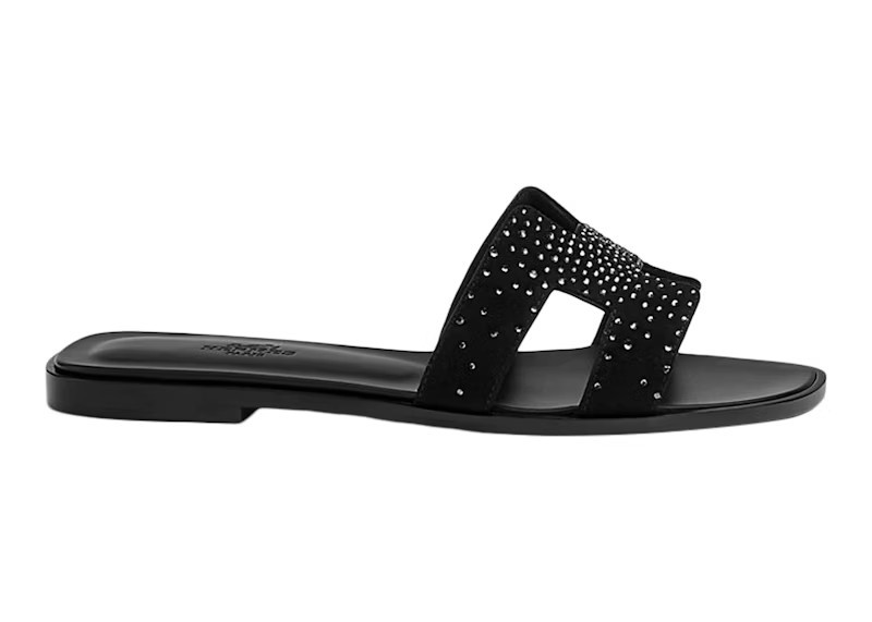 Women's Hermes Oran Sandal Rhinestone Noir Suede Goatskin Sneakers in Black/Silver | StockX
