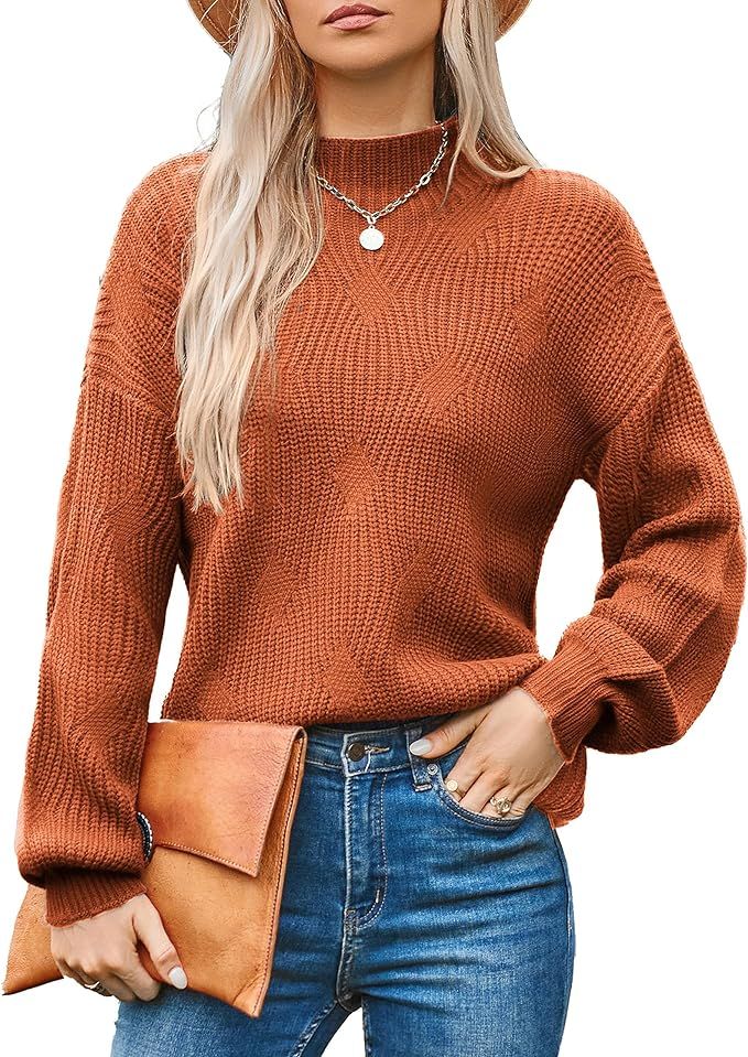 GRACE KARIN Women's 2023 Oversized Sweater Drop Shoulder Long Sleeve Mock Neck Loose Ribbed Chunk... | Amazon (US)