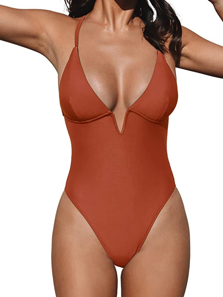 CUPSHE Women Swimsuit One Piece Bathing Suit Deep V Neck Crisscross Back Adjustable Strap | Amazon (CA)