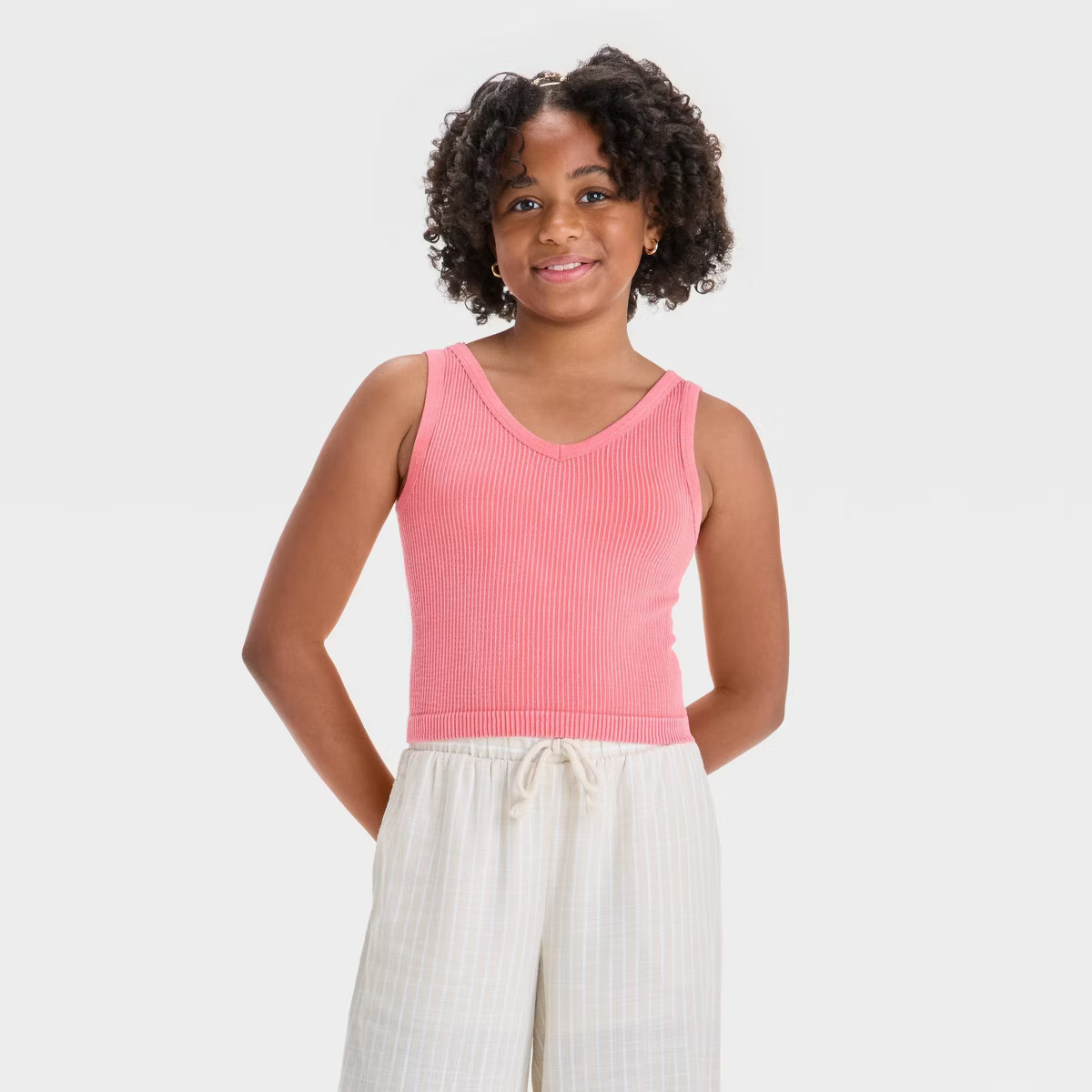 Girls' Seamless Knit Tank Top - art class™ Melon Orange S | Target