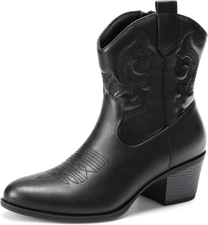 DREAM PAIRS Women's Western Cowboy Cowgirl Embroidered Ankle Boots Fashion Low chunky Heel Round ... | Amazon (US)