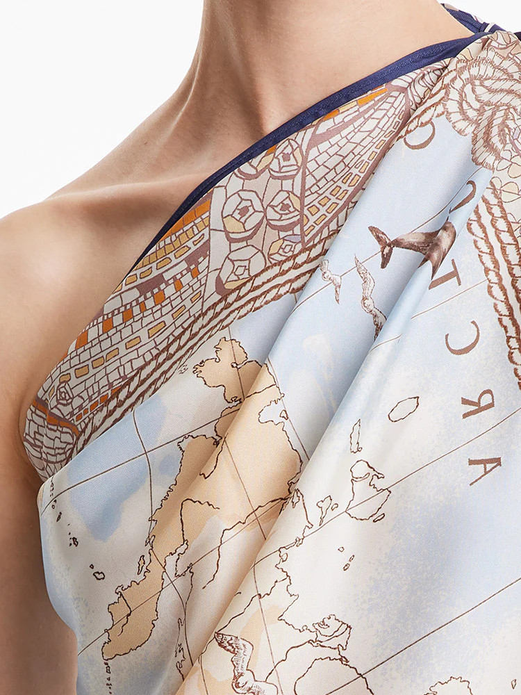 14 Momme 90 Square Map Silk Scarf | GOELIA