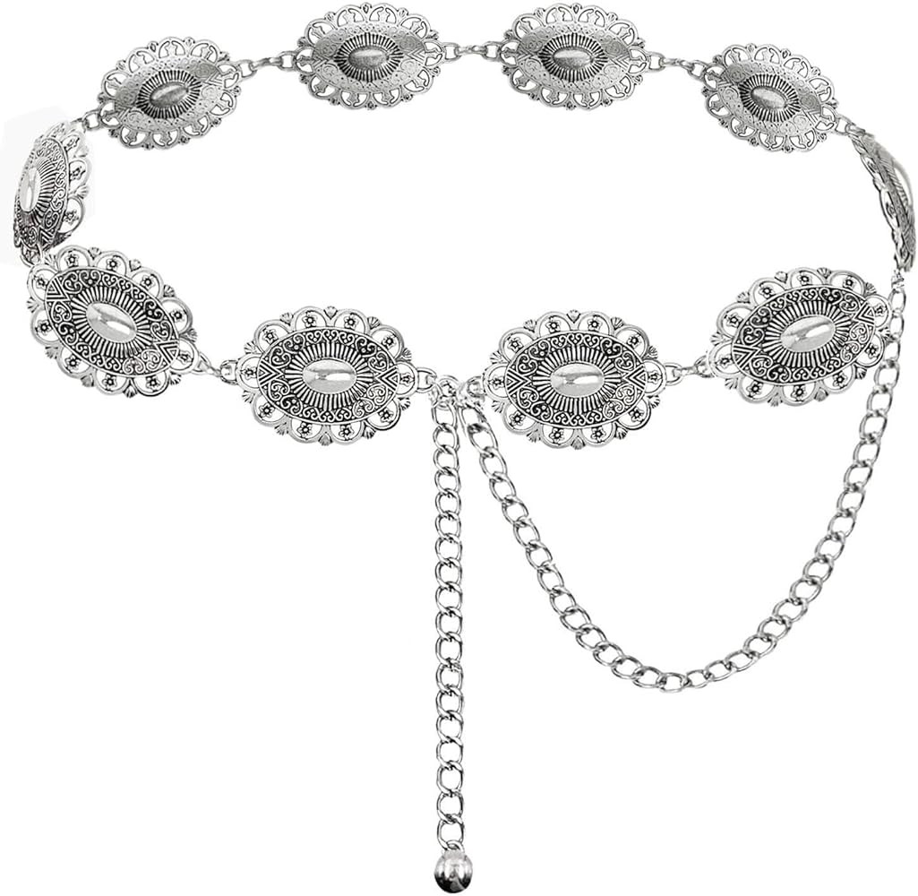 TOPACC Western Metal Concho Belt for Women Cowgirl Chain Belts for Dresses Jeans Country Concert ... | Amazon (US)