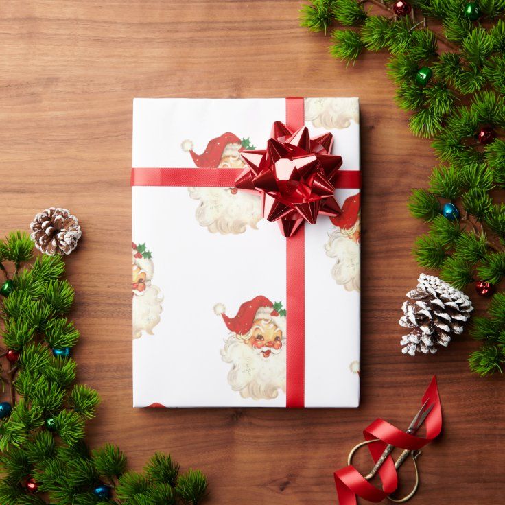Retro Santa face Christmas wrapping paper | Zazzle | Zazzle