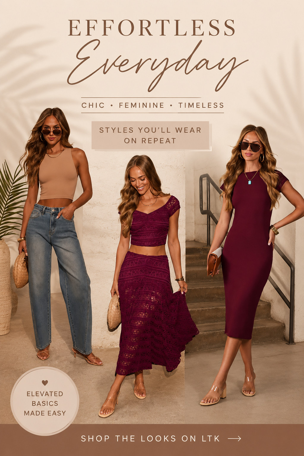 These are the kind of outfits that make getting dressed easy. From elevated basics and timeless denim to feminine lace and the perfect bodycon dress, every piece is versatile enough to mix, match, and wear on repeat.

Whether you're heading to brunch, date night, vacation, the office, or simply want to elevate your everyday style, these effortless looks are classic, flattering, and made to last beyond one season.

I'm especially loving the rich burgundy tones paired with neutral basics—they're an easy way to transition into late summer and fall while keeping your wardrobe polished and timeless.

✨ Tap to shop every look on my LTK before your favorites are gone!

#LTKStyle #LTKFashion #LTKFinds #EverydayStyle #CapsuleWardrobe #EffortlessStyle #NeutralOutfits #DenimStyle #FallTransition #DateNightOutfit #ClassicFashion #TimelessStyle #MinimalStyle #WardrobeEssentials #OutfitInspiration 

 