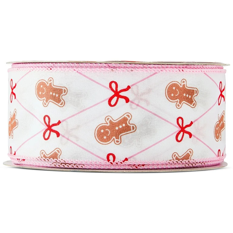 Gingerbread Man Christmas Ribbon, White and Brown, 2" x 60', by Holiday Time | Walmart (US)