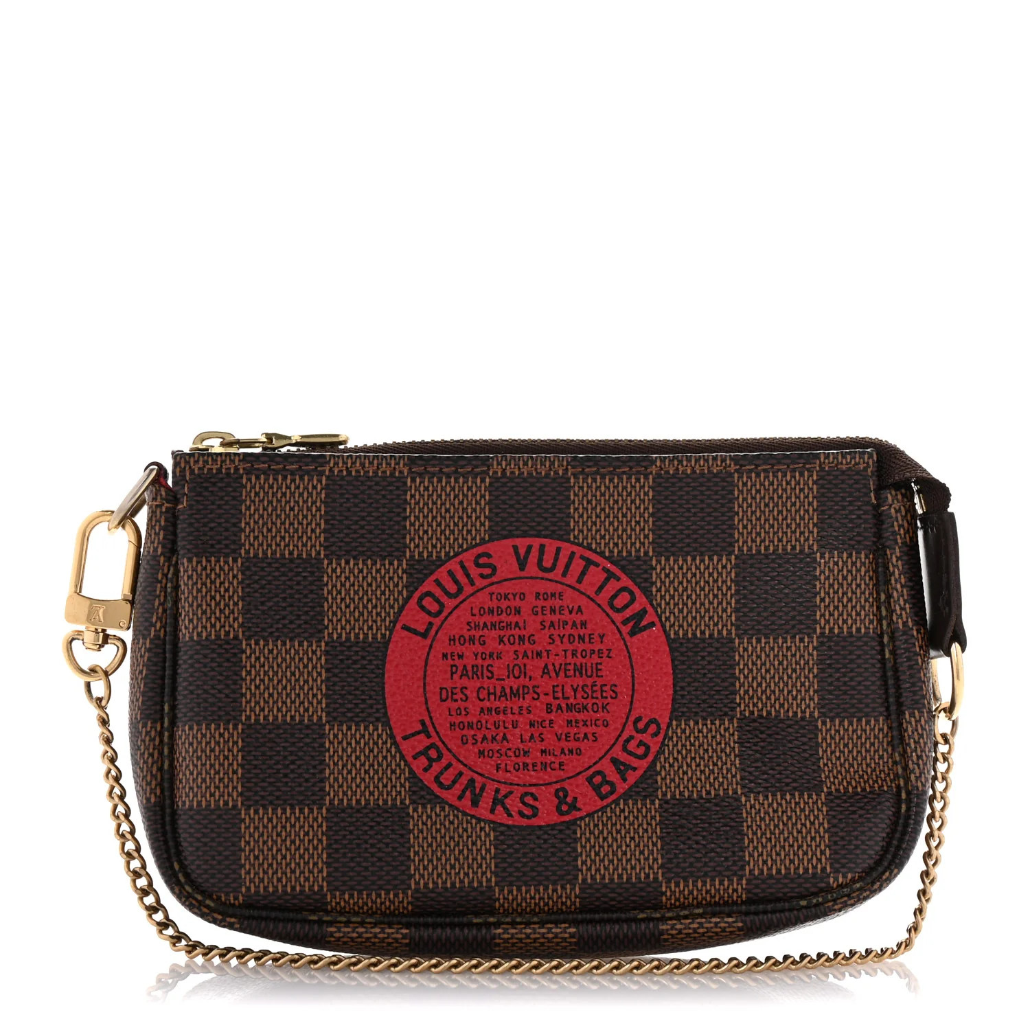 Damier Ebene Complice Trunks and Bags Mini Pochette Accessories Red | FASHIONPHILE (US)