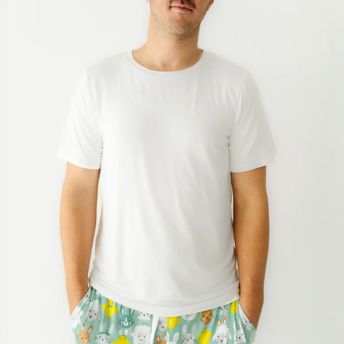 Bright White Men's Short Sleeve Bamboo Viscose Pajama Top | Little Sleepies