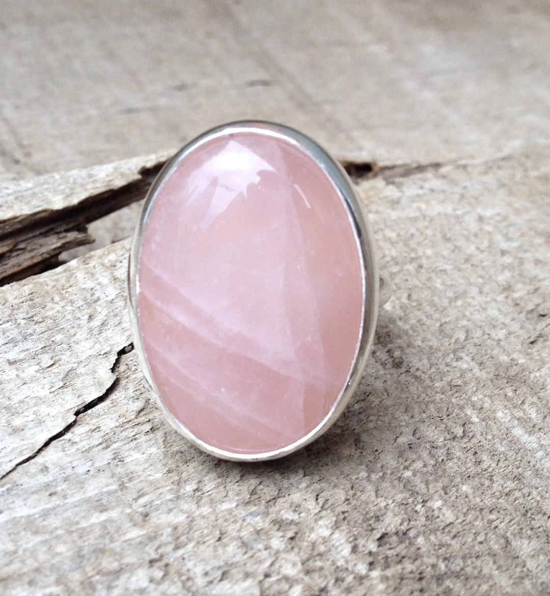 Romance Rose Quartz Large Oval Sterling Silver Statement Ring - Etsy | Etsy (US)