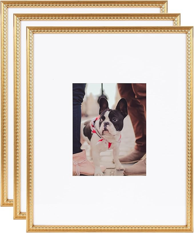 Kate and Laurel Adlynn Rectangle Beaded Picture Frame Set of 3, 16 x 20 matted to 8 x 10, Gold, V... | Amazon (US)