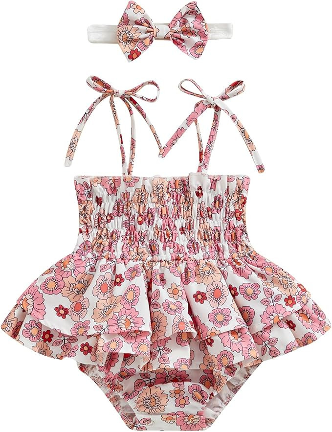 Newborn Baby Girl Floral Sleeveless Romper Dress Summer Clothes Infant Outfit | Amazon (US)