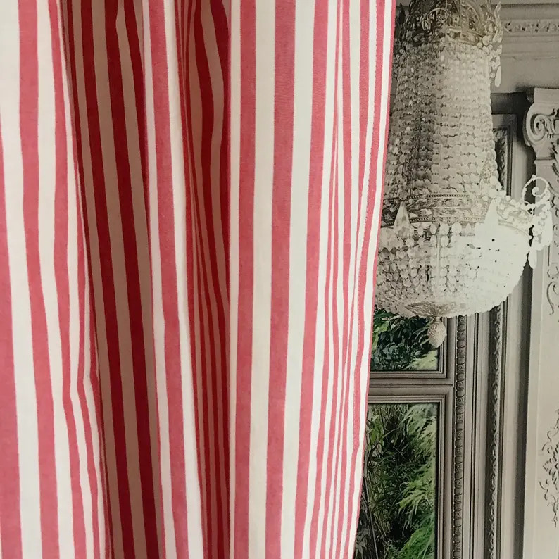 Modern Vintage Soft Faded Red Striped Curtain With Ivory Background Cotton Drapery Panel 55 Width... | Etsy (US)