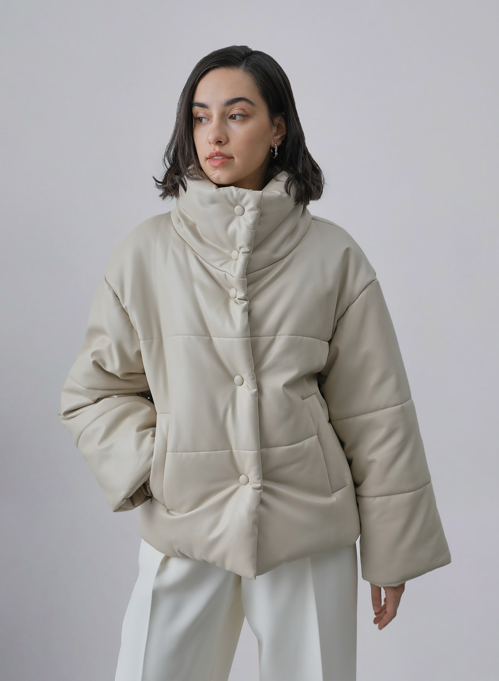 Versatile Faux-Leather Puffer Jacket | Silk Maison