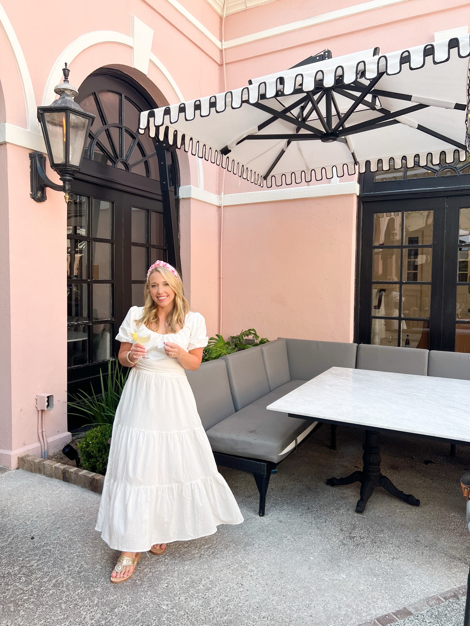Charleston looks: white maxi skirt and pink jewel headband 

White cropped blouse high waisted maxi skirt palm beach sandals 

#LTKtravel #LTKunder50 #LTKshoecrush