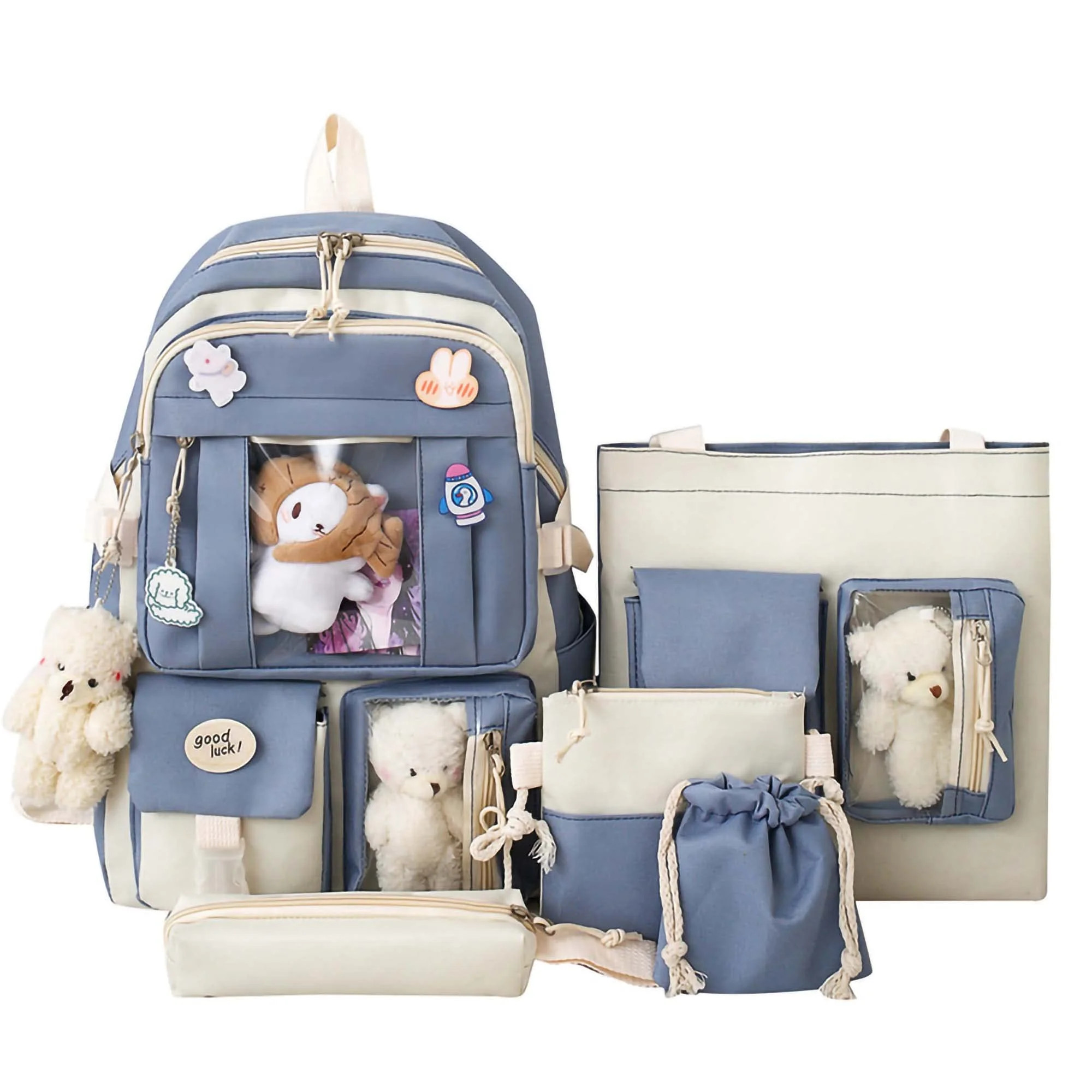 Sanmadrola 5PCS School Backpacks Cute Plush Bear Backpack Set with Pendants and Pins Accessories ... | Walmart (US)