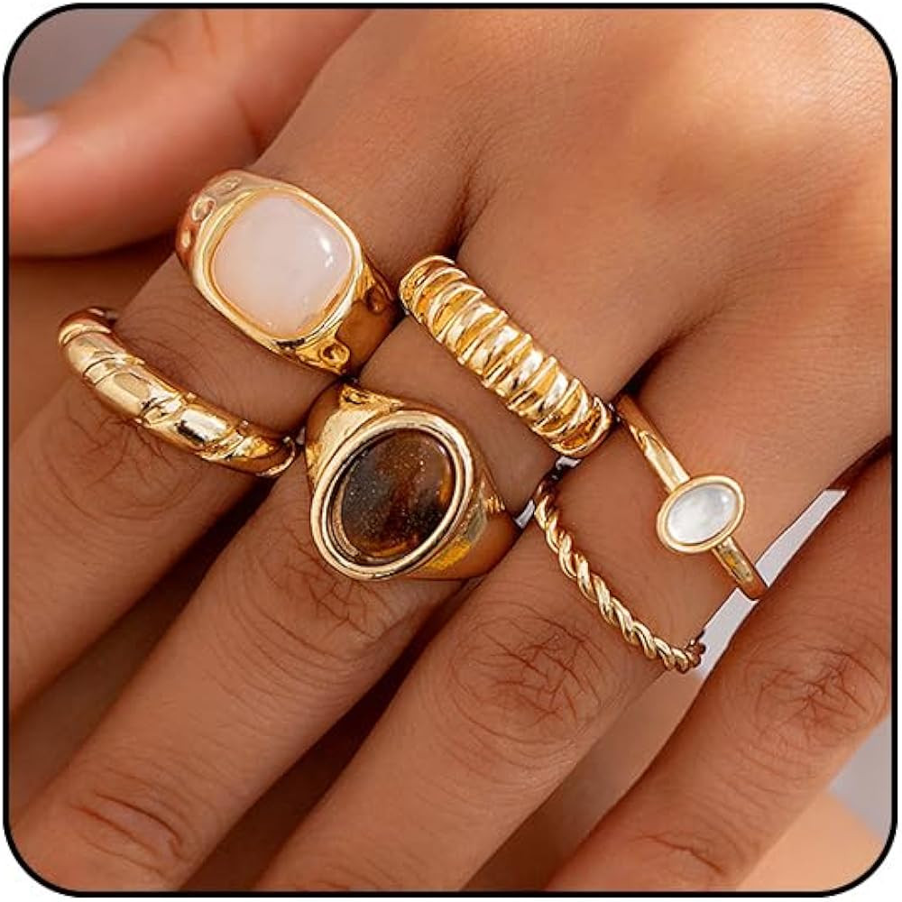 Gemstone Gold Rings for Women Non Tarnish Chunky Silver Stackable Rings for Women Adjustable Tren... | Amazon (US)