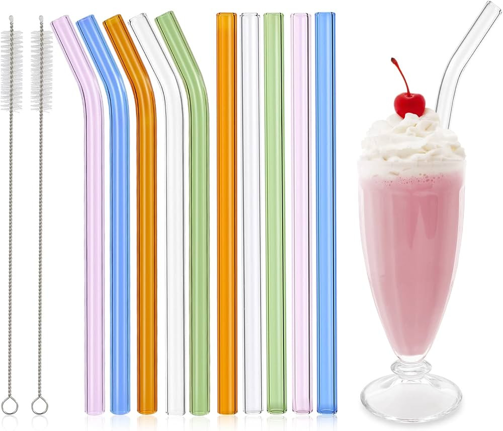10 Pcs Reusable Glass Smoothie Straws,9''x12 mm Glass Drinking Straws for Milkshakes, Tea, Juice,... | Amazon (US)
