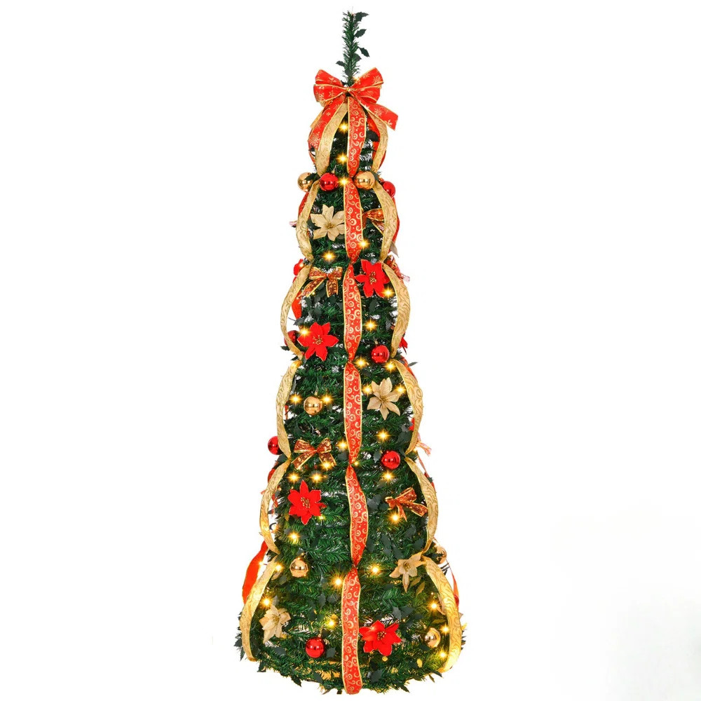 The Holiday Aisle® Fully Decorated Pre-Lit Pop Up Artificial Christmas Tree With 150 LED Lights ... | Wayfair North America