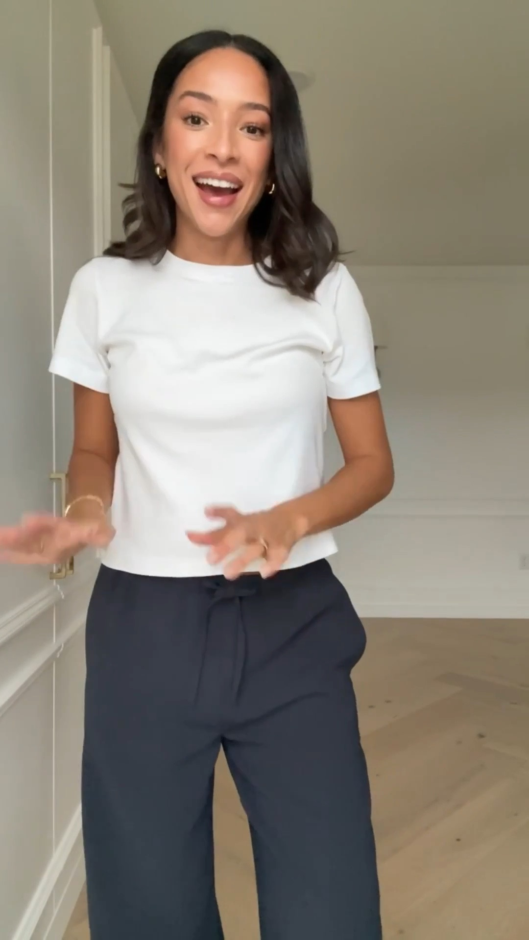 Closet staples on SALE!! 🤍 Wearing size S white tee (size up 1-2 sizes for an oversized look), size S cardigan, M navy pull on pants (sized up for the bump)

Work outfit 
Office outfit 
Workwear 
Wrinkle free pants 
Cardigan outfit
Travel outfit 
Airport outfit 

#LTKSeasonal #LTKFindsUnder100 #LTKSaleAlert