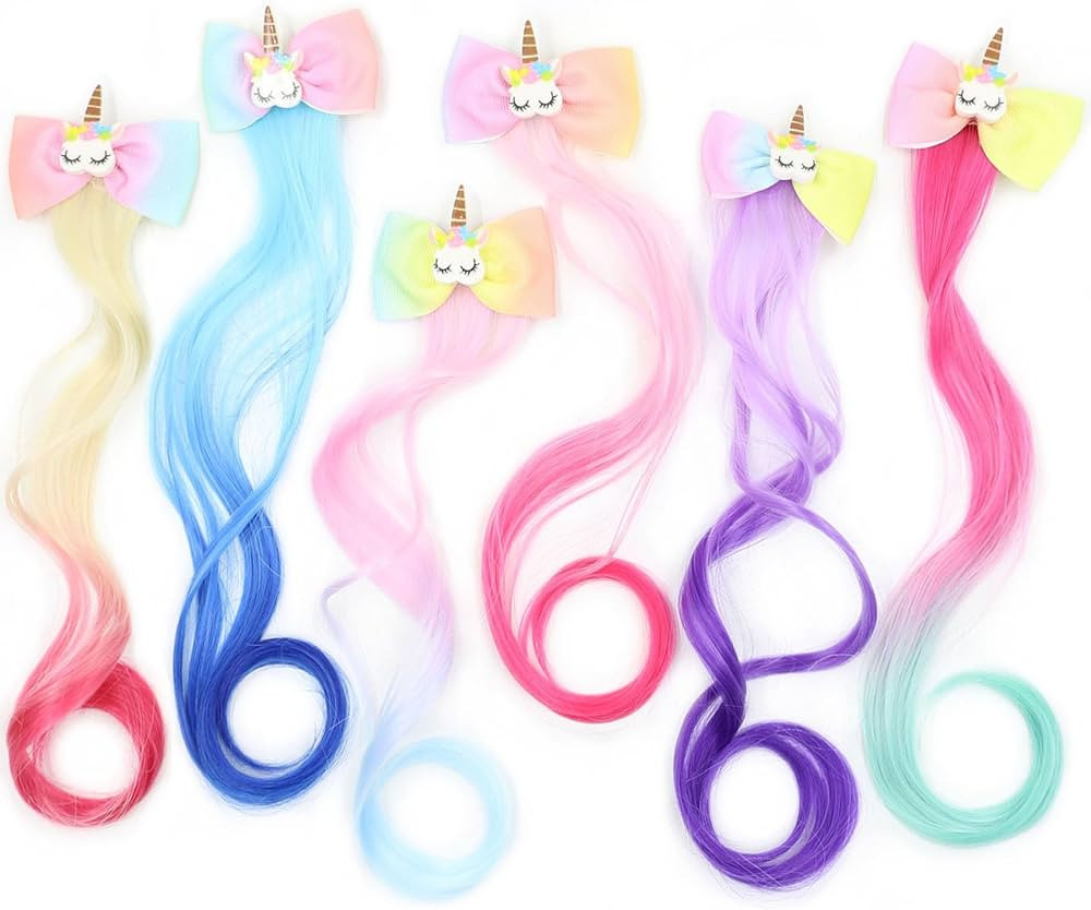 6 Pcs Colored Unicorn Hair Clips for Little Girls Cute Rainbow Hair Bows Ombre Color Curly Hair E... | Amazon (US)