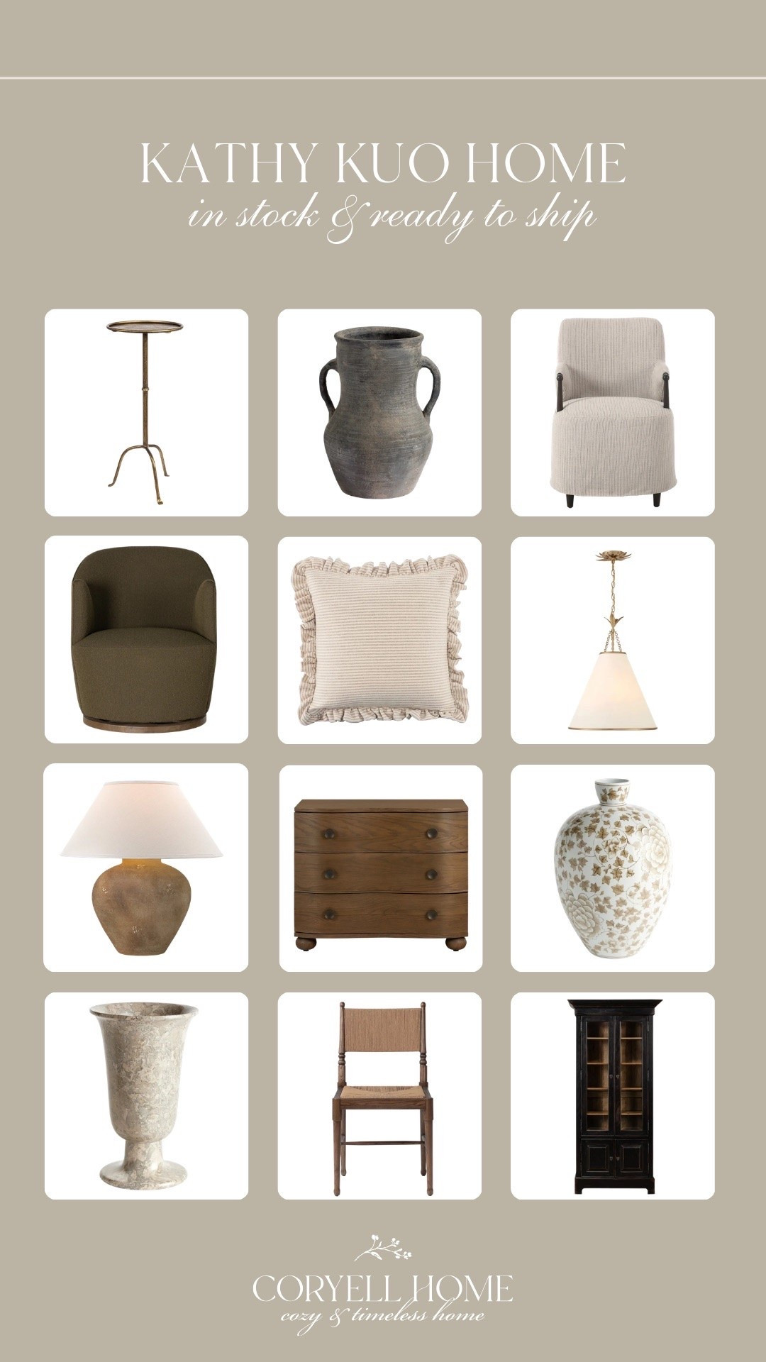 Kathy Kuo Home favorites that are all in-stock and ready to ship 🤎 Our upholstered dining chair is one of the finds! Plus, these lighting fixtures, vases, furniture finds, and cozy chairs are just so good. 🙌🏻

#LTKHome