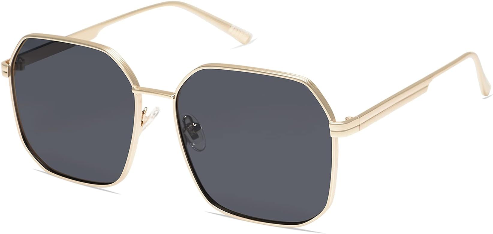 SOJOS Retro Square Polarized Sunglasses for Women Vintage Square Shades UV400 Large Metal Frame Rile | Amazon (US)