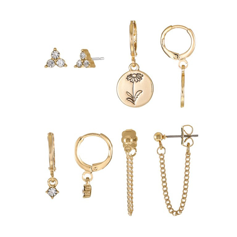 Time and Tru Goldtone Birth Flower Earring Collection, 4 Pairs, April | Walmart (US)