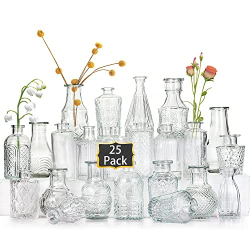Glass Bud Vases Set of 25,Small Clear Vases for Flowers, Vintage Vases in Bulk for Centerpieces,M... | Amazon (US)