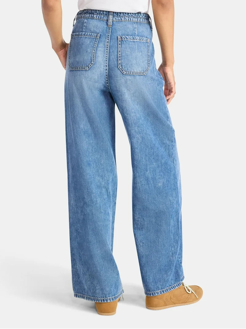 Time and Tru Women's and Women's Plus Relaxed Tie Waist Wide Leg Jeans, 31" Inseam, Sizes 0-20 | Walmart (US)