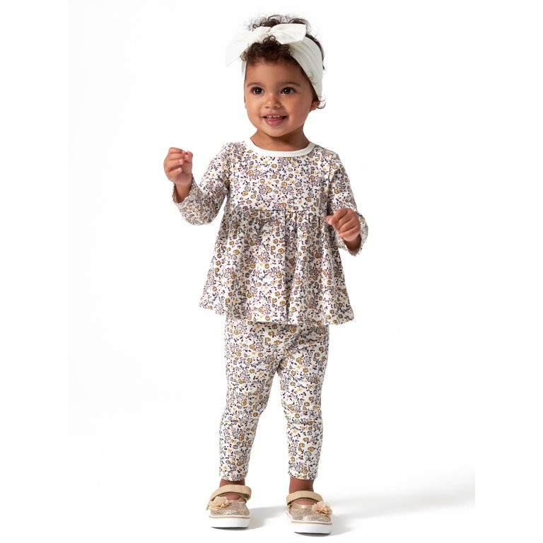 Modern Moments by Gerber Baby Girl Long Sleeve Ribbed Peplum Top & Legging Outfit Set, 2 Piece, S... | Walmart (US)