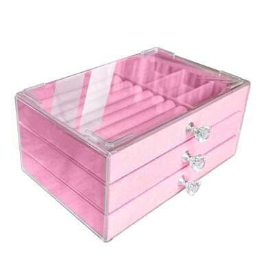Clear Acrylic Velvet Jewelry Organizer With 3 Drawers, Stackable Display Storage Earrings Necklace Rings Bracelets Box Holder Case For Women, Pink | SHEIN