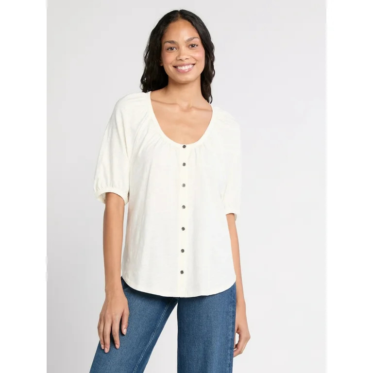 Time and Tru Women's Cotton Peasant Top, Sizes XS-XXXL | Walmart (US)