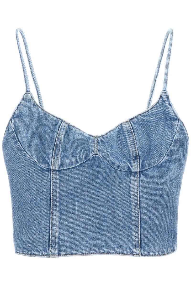 MAGDA BUTRYM DENIM CROPPED BUSTIER TOP | Baltini