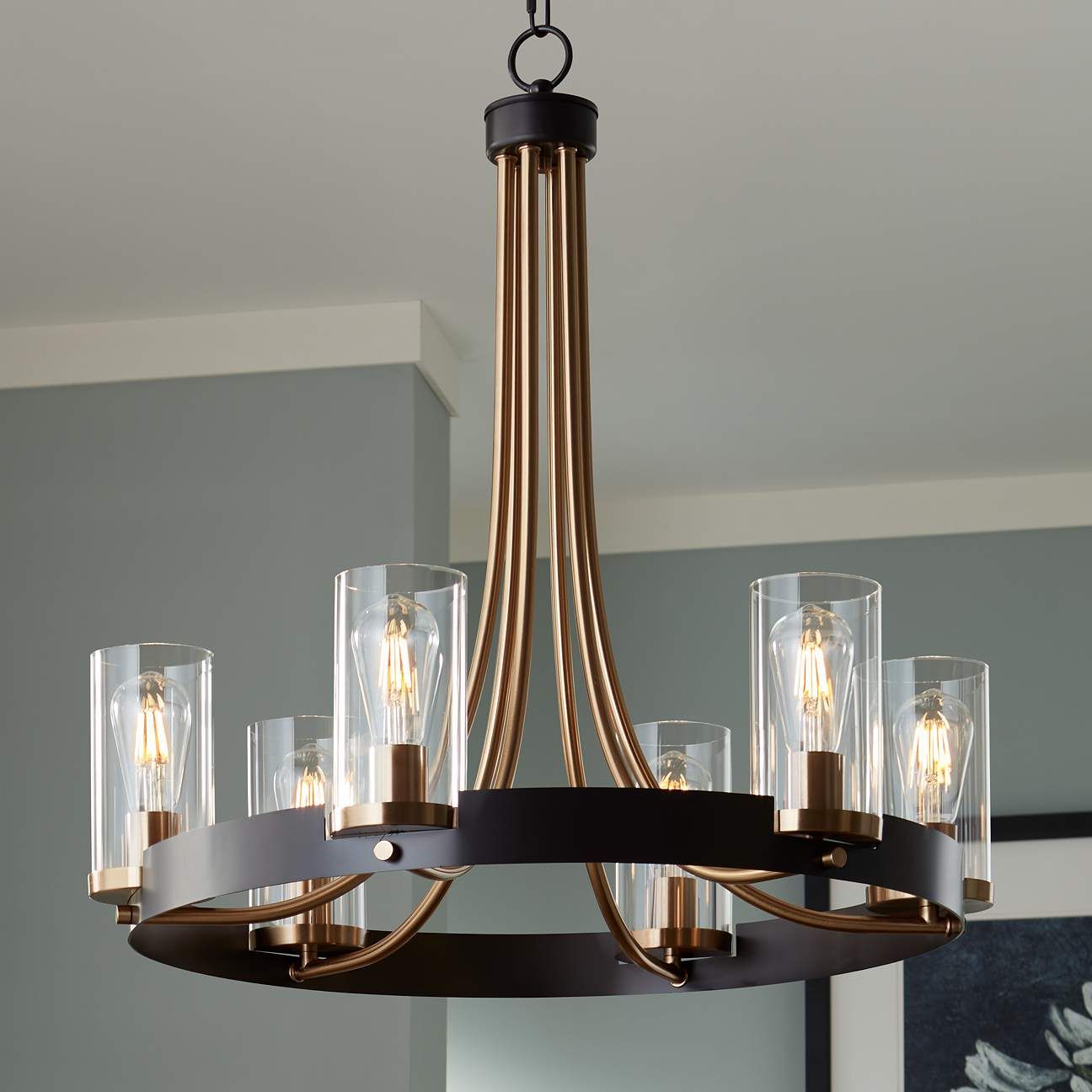 Stiffel Ferrers 26" Wide Dark Bronze and Gold 6-Light Chandelier - #91J31 | Lamps Plus | Lamps Plus