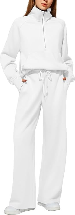 Women's 2 Piece Outfits Lounge Set 2024 Oversized Half Zip Sweatshirt Wide Leg Sweatpant Set Swea... | Amazon (US)