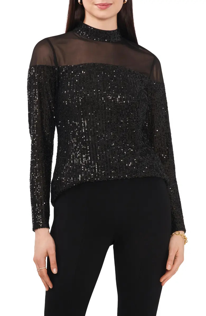 Sequin Mock Neck Long Sleeve Top | Nordstrom