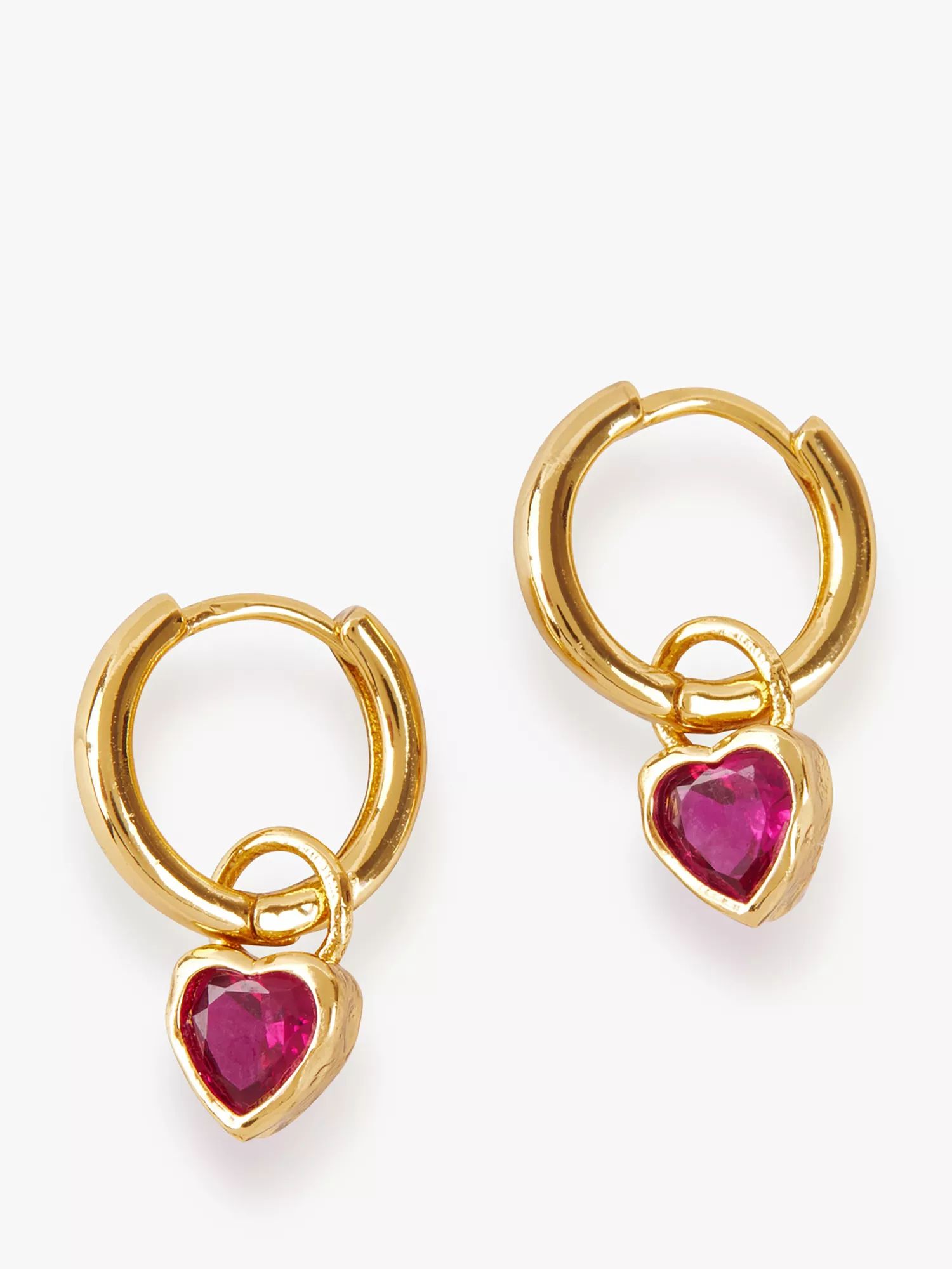 hush Love Heart Cubic Zirconia Huggie Hoop Earrings, Gold/Pink | John Lewis (UK)