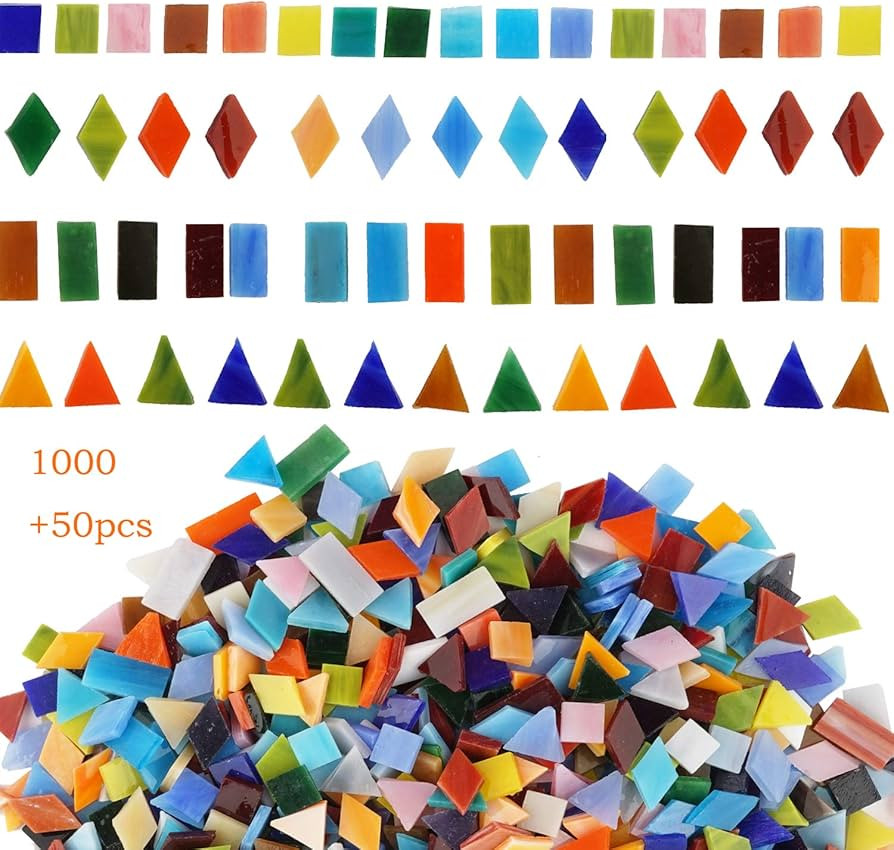 Lanyani 1050 Pieces Mixed Shapes Glass Mosaic Tiles for Crafts, Colorful Stained Glass Pieces for... | Amazon (US)