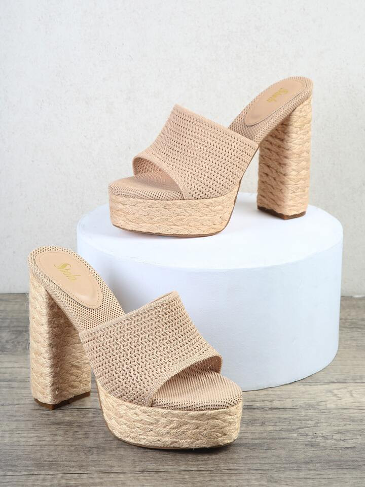 Jersey Chunky Woven Heel Platform Mules | SHEIN