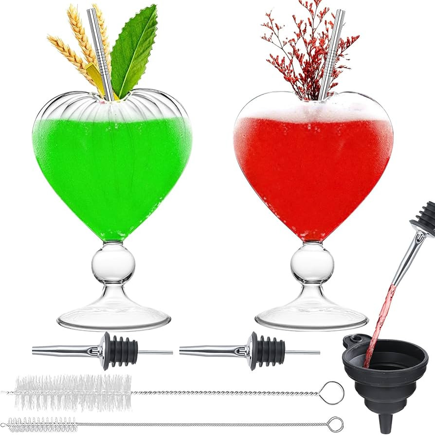 Cocktail Glasses Set of 2 Creative Martini Glasses 8 oz Unique Wine Glasses Heart-shaped Romantic... | Amazon (US)