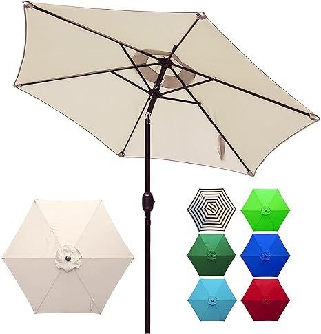 DOIFUN 7.5ft Patio Umbrella Striped Outdoor Umbrella UV Protect Market Table Umbrellas with Push ... | Amazon (US)