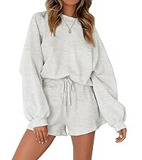 MEROKEETY Women's 2024 Fall Oversized Batwing Sleeve Lounge Sets Casual Top and Shorts 2 Piece Ou... | Amazon (US)