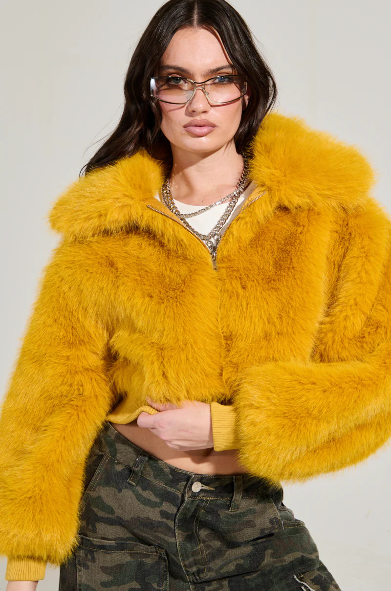 DREW FAUX FUR BOMBER IN YELLOW | AKIRA
