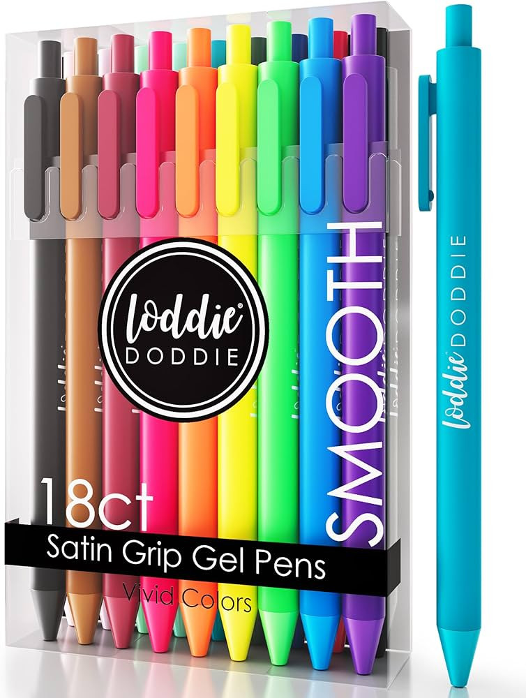 Loddie Doddie Retractable Gel Pens with Satin Barrel - Fine Point - 18 Bright Color Pens for Bull... | Amazon (US)