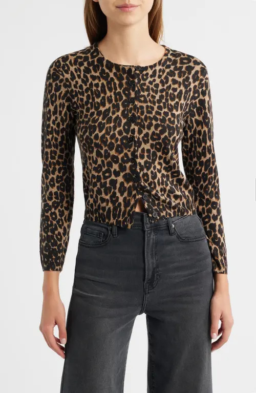 Reformation Bernadette Leopard Print Merino Wool Cardigan at Nordstrom, Size Large | Nordstrom