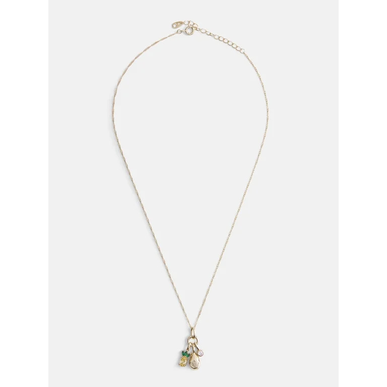 Free Assembly Women's Demi Fine 14K Gold Plated Cubic Zirconia Pineapple Charm Necklace, 16" + 2"... | Walmart (US)