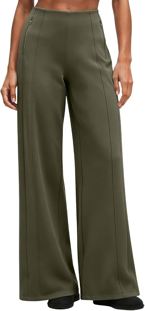 QINSEN Women's Wide Leg Yoga Pants High Waisted Zipper Pockets Stretchy Palazzo Pants with Drawst... | Amazon (US)
