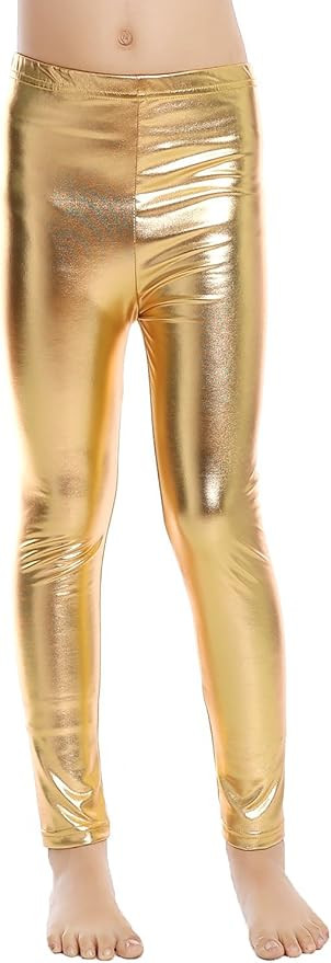 Aaronano Little Girls' Metallic Color Shiny Stretch Leggings | Amazon (US)